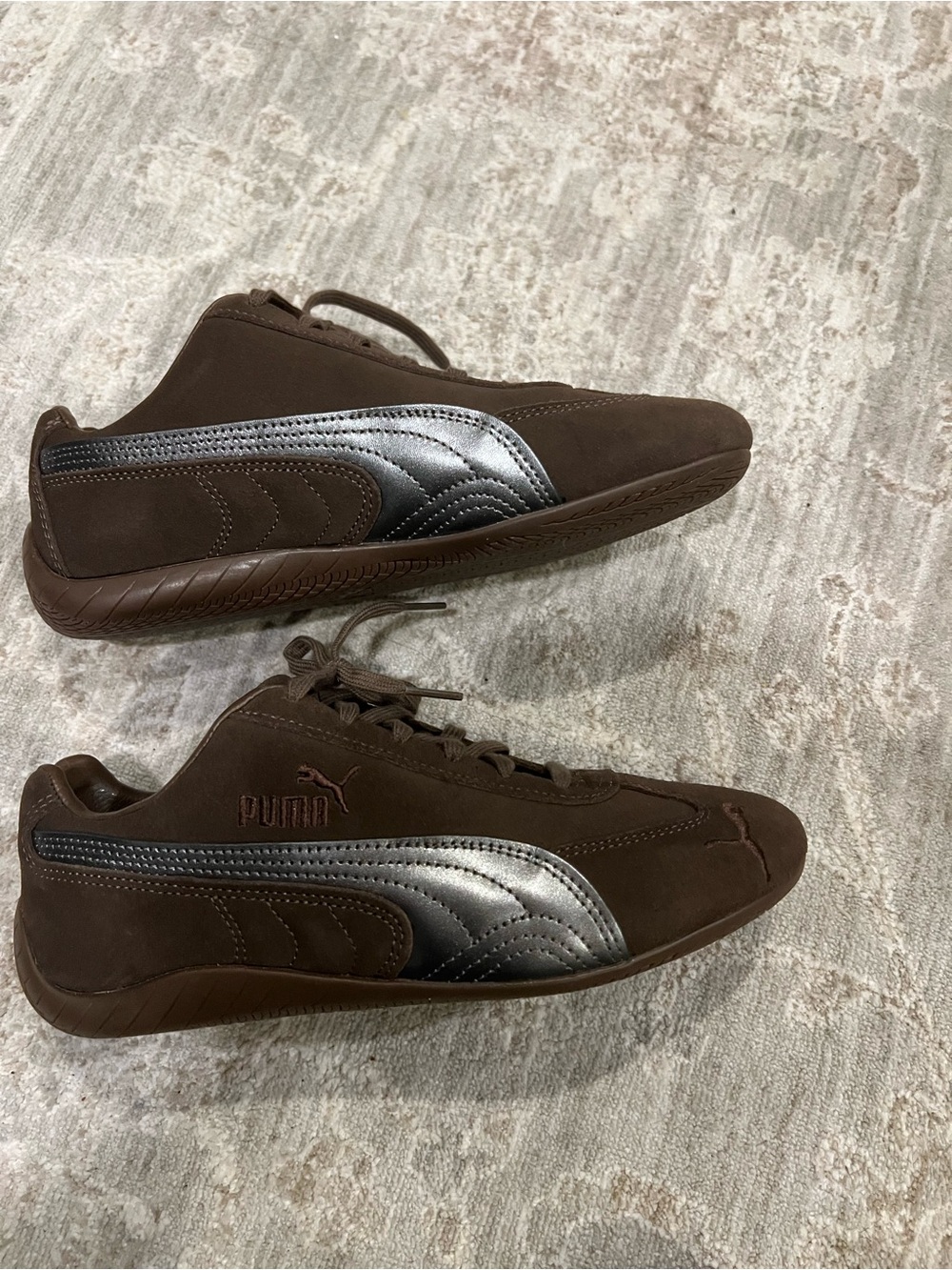 Puma Brown Suede Sneakers with Metallic Silver Formstrip